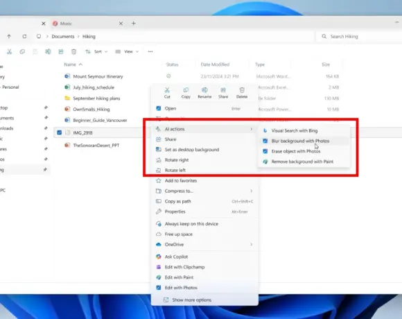 AI-acties Windows Verkenner