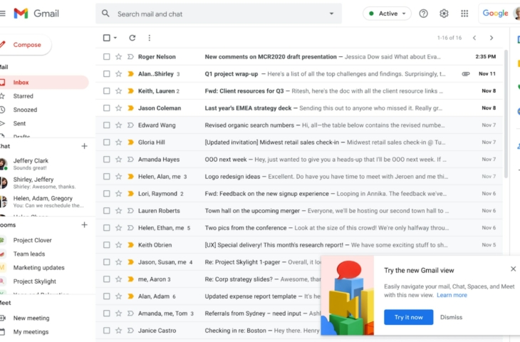 Google Gmail redesign Workspace