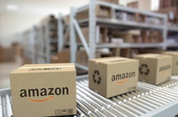 Amazon,Logo,On,Cartons,Moving,On,Conveyor.,Editorial,Looping,Animation